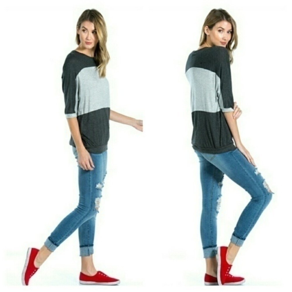💗Gray 2 tone colorblock top💗